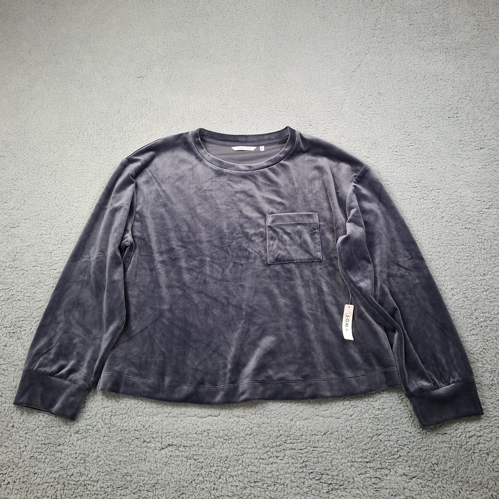 24/7 By Soma Velour Sweatshirt XL Gray Ink Women Velvet Cozy Soft Crewneck Boxy